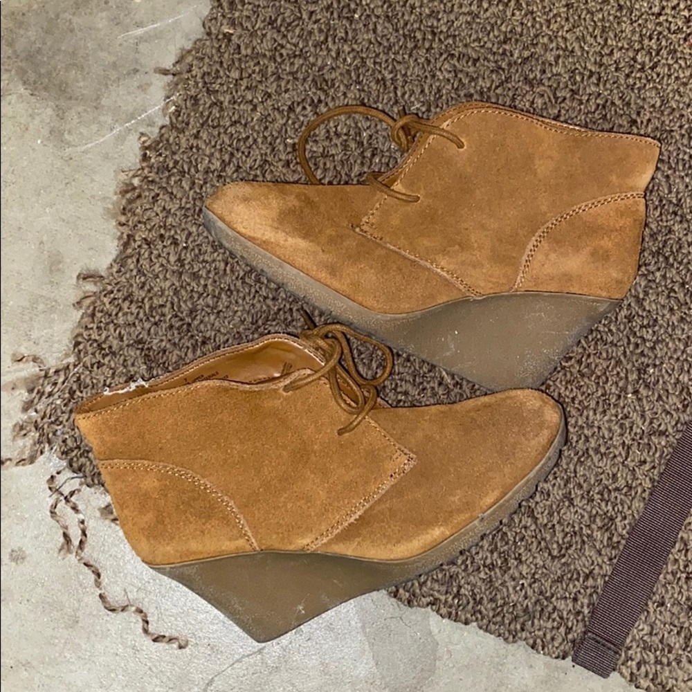 Faux suede tan lace up booties